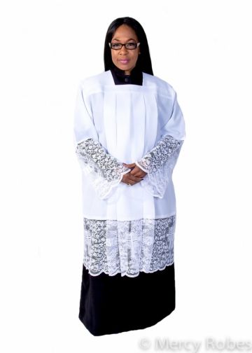 Womens Short White Surplice With Ihs Lace