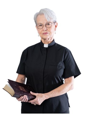 Womens Short Sleeves Tab Collar Clergy Shirt (Black)