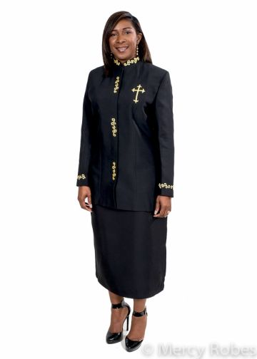 Womens Clergy Jacket With Skirt Style LC022(Black/Gold)