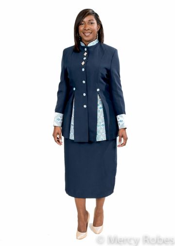 Womens Clergy Jacket With Skirt Style LC016 (Navy Blue With Blue/Gold LT)