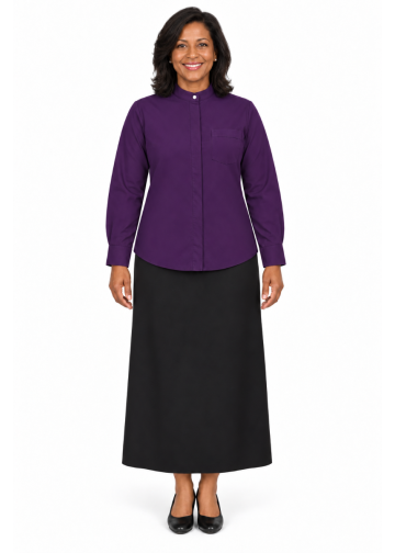Womens Long Sleeves Roman Collar Clergy Shirt (Blue Purple)