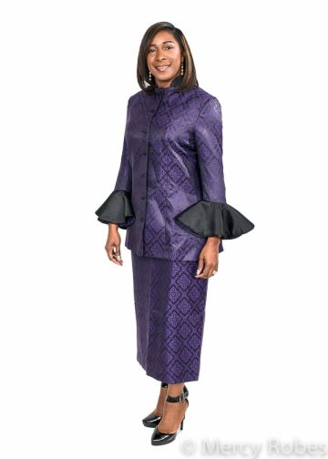 Womens Clergy Jacket With Skirt Style LC021 (Black/Purple Brocade)