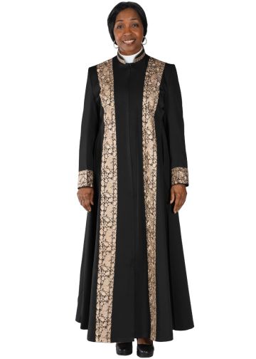 Womens Robe Style LRN261 Twill (Black/Gold Lace)