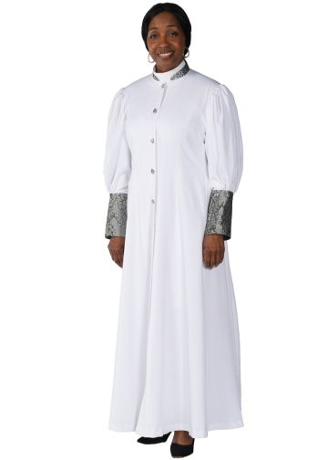 Womens Robe Style LRN272 (White Twill/Black-Silver Brocade)