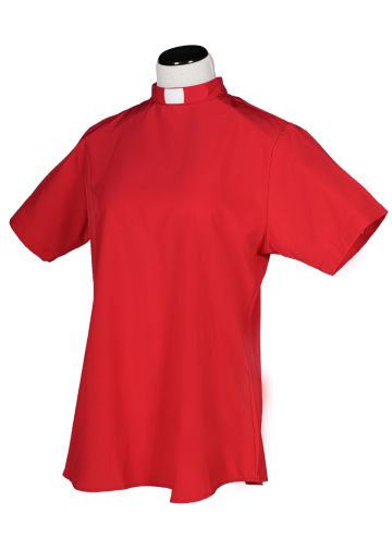 Womens Short Sleeves Tab Collar Clergy Blouse (Red)