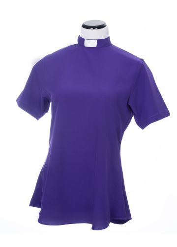 Womens Short Sleeves Tab Collar Clergy Blouse (Roman Purple)
