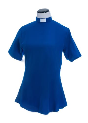 Womens Short Sleeves Tab Collar Clergy Blouse (Royal Blue)
