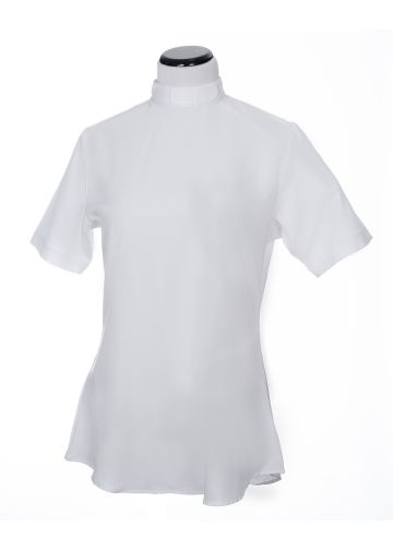 Womens Short Sleeves Tab Collar Clergy Blouse (White)