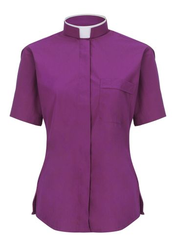 Womens Short Sleeves Tonsure Collar Clergy Shirt (Church Purple)