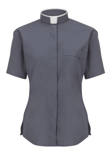 Womens Short Sleeves Tonsure Collar Clergy Shirt (Dark Grey)