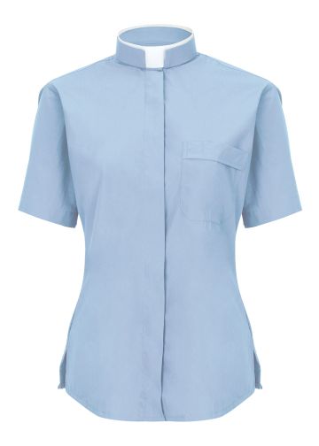 Womens Short Sleeves Tonsure Collar Clergy Shirt (Light Blue)