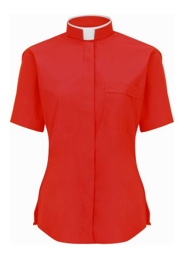 Womens Short Sleeves Tonsure Collar Clergy Shirt (Red)