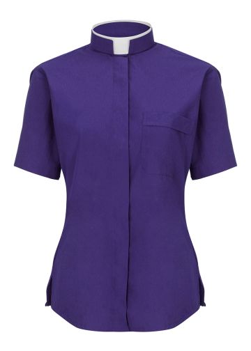 Womens Short Sleeves Tonsure Collar Clergy Shirt (Roman Purple)
