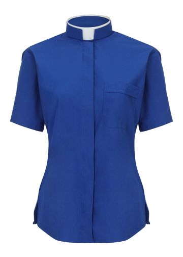 Womens Short Sleeves Tonsure Collar Clergy Shirt (Royal Blue)