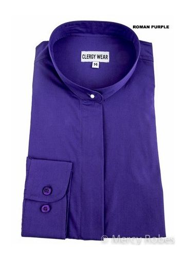 Womens Long Sleeves Full Collar Clergy Shirt (Roman Purple)