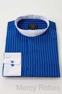MENS ROYAL WHITE PIN STRIPE CLERGY SHIRT WITH ATTACHED COLLAR