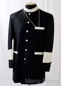 Mens Pinstripe Clergy Jacket With Pants (Navy/White)