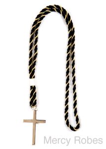 TWO TONE BLACK/GOLD CORD WITH SILVER CROSS