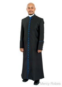 33 BUTTON CLERGY CASSOCK ROBE (BLACK/ROYAL BLUE)