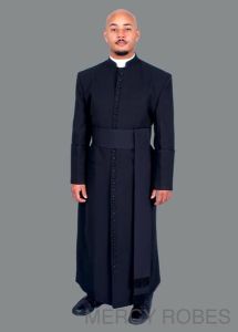 Mens 33 Button Clergy Robe With Band Cincture (Black)