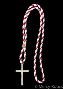TWO TONE WHITE /RED CLERGY CORD WITH SILVER  CROSS