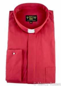 Mens Long Sleeve French Cuff Tab Collar Clergy Shirt (Red)