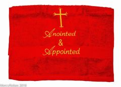 PREACHING HAND TOWEL ANOINTED & APPOINTED (RED/GOLD)