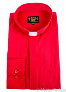Mens Long Sleeve Standard Cuff Tab Collar Clergy Shirt (Red)