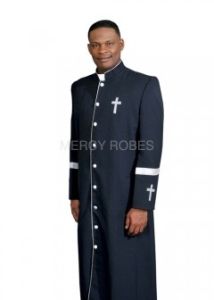 CLERGY ROBE STYLE BNH151 (NAVY/SILVER)