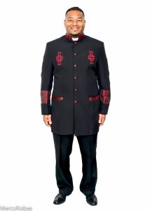 SALE  Clergy Jacket Style CJ030 2 Cross (Black/Black-Red Lt)