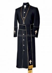 QUICK SHIP CLERGY ROBE STYLE BAE114 (BLACK/GOLD) WITH BAND CINCTURE