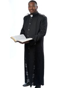 Clergy Robe Style LCR165 2 Front Pleats (Black/Black-Silver Lt)