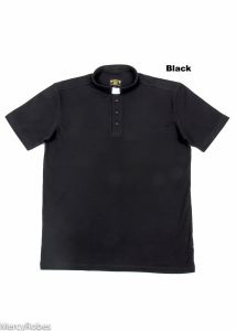 Mens Clergy Polo Short Sleeves Tab Collar Shirt (Black)
