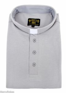 Mens Clergy Polo Short Sleeves Tab Collar Shirt (Light Grey)