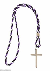Three Tone Purple/Black/White Cord With Cross