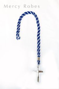 TWO TONE BLUE/WHITE CLERGY CORD WITH SILVER CROSS