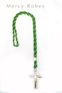 TWO TONE GREEN/GOLD CLERGY CORD WITH GOLD CROSS