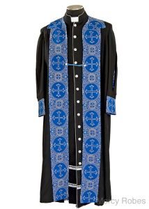 Mens Clergy Robe Style Exd185 Exclusive (Black/Royal-Silver) With Chimere