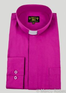Mens Long Sleeve Standard Cuff Tab Collar Clergy Shirt (Fuchsia)