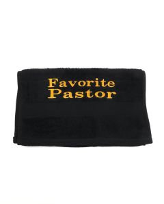 PREACHING HAND TOWEL FAVORITE PASTOR  (BLACK/GOLD)