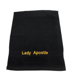 PREACHING HAND TOWEL LADY APOSTLE  (BLACK/GOLD)