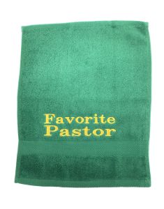 PREACHING HAND TOWEL FAVORITE PASTOR   (GREEN/GOLD)