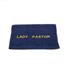 PREACHING HAND TOWEL LADY PASTOR   ( NAVY/GOLD)