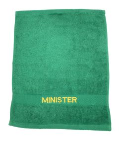 PREACHING HAND TOWEL MINISTER   (GREEN/GOLD)