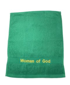 PREACHING HAND TOWEL WOMAN OF GOD    (GREEN/GOLD)