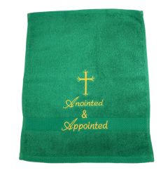 PREACHING HAND TOWEL ANIONTED & APPOINTED   (GREEN/GOLD)