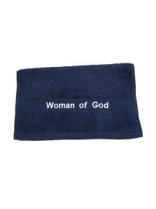 PREACHING HAND TOWEL  WOMAN OF GOD  ( NAVY/ WHITE)
