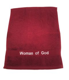 PREACHING HAND TOWEL WOMAN OF GOD  (BURGUNDY /WHITE)