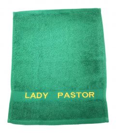 PREACHING HAND TOWEL  LADY PASTOR  ( GREEN/GOLD)