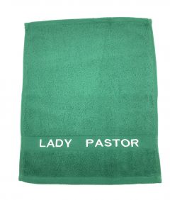 PREACHING HAND TOWEL  LADY PASTOR  ( GREEN / WHITE)